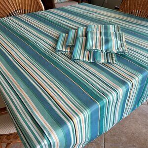 Technicolor Striped Indoor Outdoor Patio Fabric Tablecloth 52 x 70 & Napkins